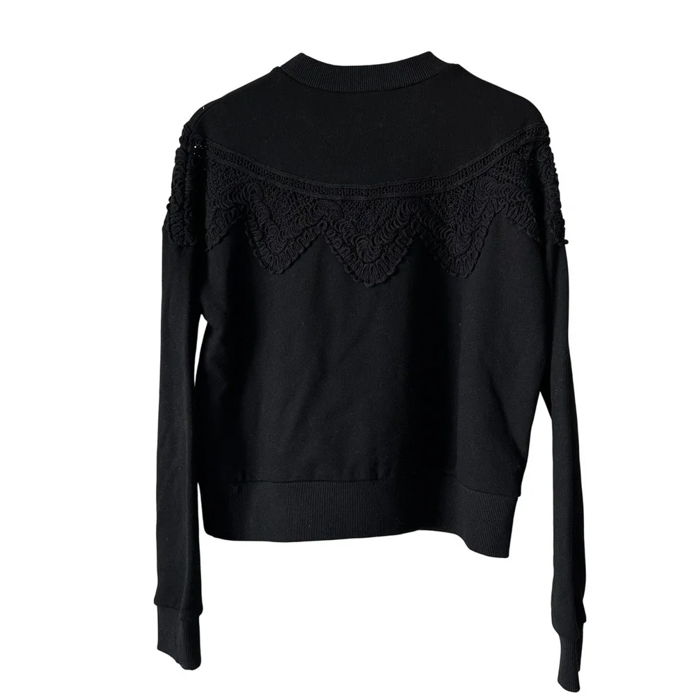 Jonathan Simkhai XS Black Sweatshirt Crochet Trim Mock Neck Pullover Long Sleeve